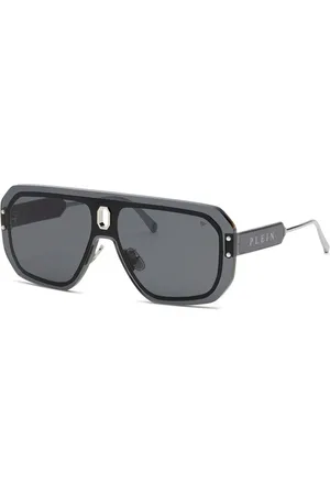Philipp Plein Accessoires, Heren, Grijs, ONE Size, Brede Lens Metalen Zonnebril
