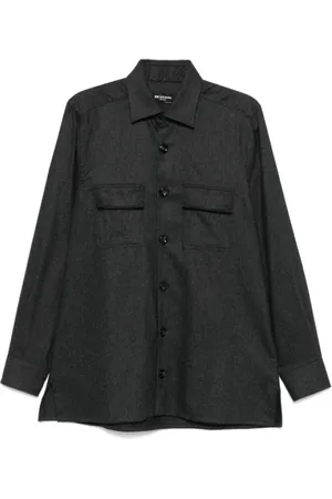 Kiton Overhemden, Heren, Grijs, XL, Wol, Charcoal Grey Flannel Shirt