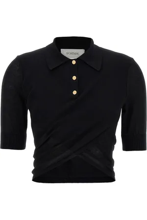 Sportmax Tops, Dames, Zwart, S, Katoen, Zwarte Polo Shirt met Kruiszoom