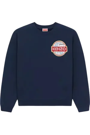 Kenzo Sweatshirts & Hoodies, Dames, Blauw, S, Katoen, Marineblauwe Geborduurde Wereld Sweatshirt