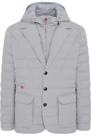 Kiton Jassen, Heren, Grijs, L, Polyester, Winddichte Jas met Capuchon