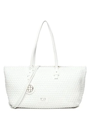 V°73 Tassen, Dames, Wit, ONE Size, Witte Neopreen Geweven Winkelmand
