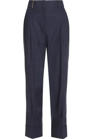 PESERICO SIGN Broeken, Dames, Blauw, M, Wol, Linnenmix Wollen Broek