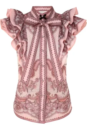 ZIMMERMANN Blouses & Shirts, Dames, Roze, M, Linnen, Crush Frilled Blouse