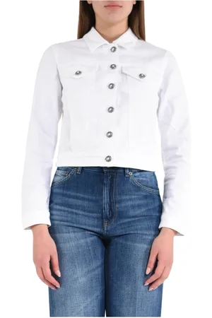Dondup Jassen, Dames, Wit, XL, Denim, Stretch denim jas met juweelknopen