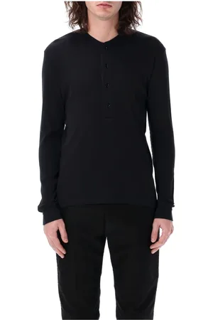 Tom Ford Tops, Heren, Zwart, XL, Katoen, Zwarte Geribbelde Henley T-Shirt Polo
