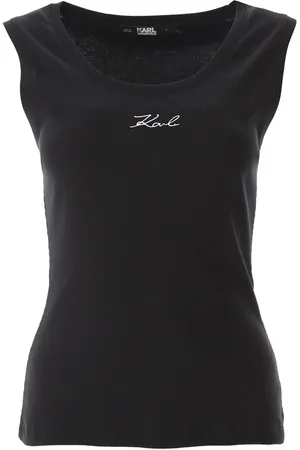 Karl Lagerfeld Tops, Dames, Zwart, M, Katoen, Geribbelde Tanktop