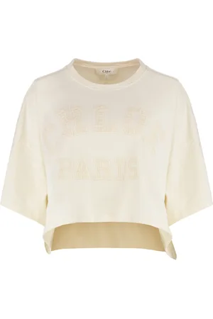 Chloé Tops, Dames, , M, Katoen, Geribbelde Kraag Katoenen Oversized Top