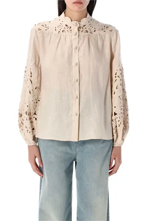 ZIMMERMANN Blouses & Shirts, Dames, Wit, S, Linnen, Wylie Geborduurde Blouse