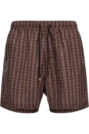 Roberto Cavalli Badkleding, Heren, Bruin, XL, Stijlvolle zwemshorts met RC-print