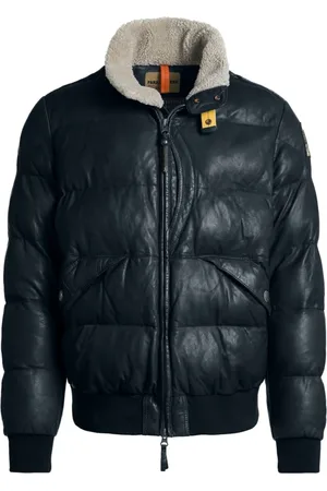 Parajumpers Jassen, Heren, Blauw, S, Leren jas met dubbele rits