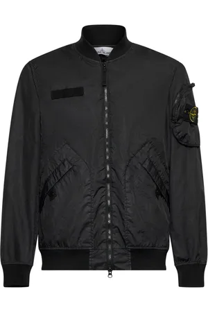 Stone Island Jassen, Heren, Zwart, M, Zwarte zwarte bomberjack met ritssluiting