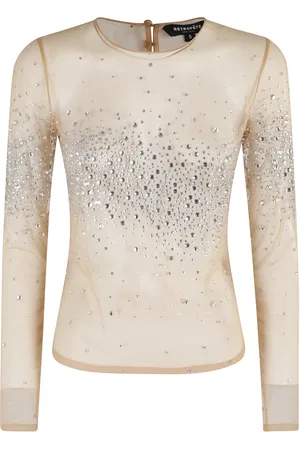 Retrofete Tops, Dames, Grijs, M, Nylon, Versierde Zilveren Kristal Geknoopte Top