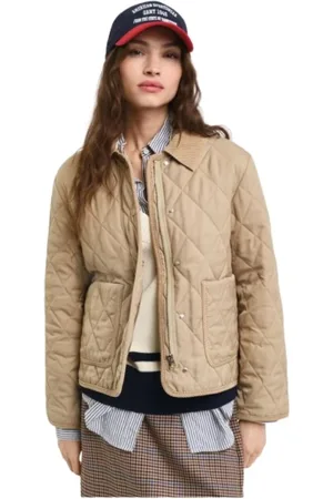 GANT Jassen, Dames, , L, Katoen, Gewatteerd jack met geribde afwerking
