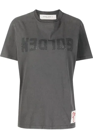 Golden Goose Tops, Dames, Grijs, S, Katoen, Logo Print Crew Neck T-shirt