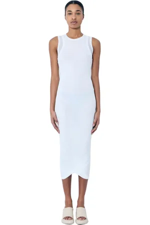 Jil Sander Kleedjes, Dames, Wit, M, Katoen, Gelaagde Midi Jurk