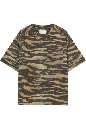 Jil Sander Tops, Heren, Groen, L, Katoen, T-shirt met zebraprint en ronde hals
