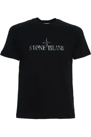 Stone Island Tops, Heren, Zwart, M, Katoen, Slim Fit T-shirt met reflecterend logo