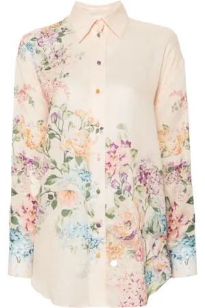 ZIMMERMANN Blouses & Shirts, Dames, Veelkleurig, L, Bloemen Beige Overhemd Elegante Stijl