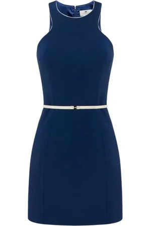 Elisabetta Franchi Kleedjes, Dames, Blauw, L, Satijn, Blauwe Mini Jurk met Piping Details