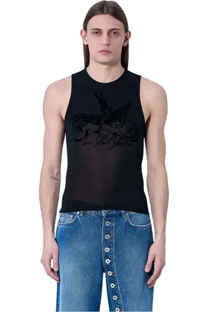 Jean Paul Gaultier Tops, Heren, Zwart, XL, Velvet-Flock Tattoo Mesh Tank Top