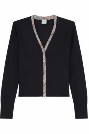 Paul Smith Truien, Dames, Blauw, L, Marineblauw gestreept vest met knopen
