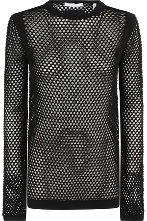 Helmut Lang Tops, Dames, Zwart, M, Katoen, Zwarte Mesh Lange Mouw Craft Top