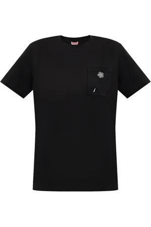 Kenzo Tops, Dames, Zwart, XS, Katoen, T-shirt met ronde hals en broche detail