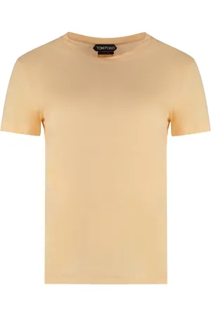 Tom Ford Tops, Dames, , 2Xs, Katoen, Geribbelde Katoenen T-shirt met Ronde Hals