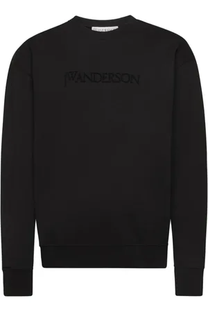 J.W.Anderson Sweatshirts & Hoodies, Heren, Zwart, M, Katoen, Zwarte Geborduurde Sweater met Ronde Hals