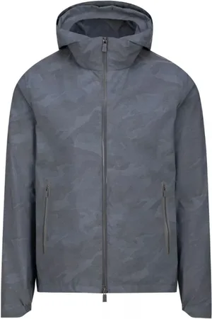 HERNO Jassen, Heren, Blauw, L, Polyester, Camouflagejas met capuchon en zakken