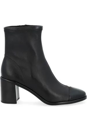 Tory Burch Schoenen, Dames, Zwart, 40 EU, Leer, Cap-Toe Enkellaars met Hak