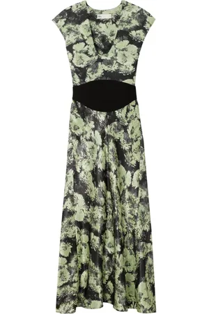 Tory Burch Kleedjes, Dames, Veelkleurig, XS, U-hals Jurk met Korte Mouwen