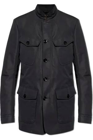 Tom Ford Jassen, Heren, Zwart, L, Katoen, Militaire jas met opstaande kraag