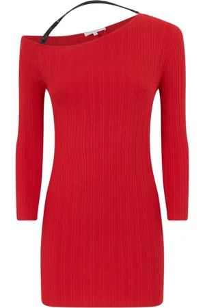 Patrizia Pepe Kleedjes, Dames, Rood, M, Polyester, Asymmetrische Top met Lange Mouwen