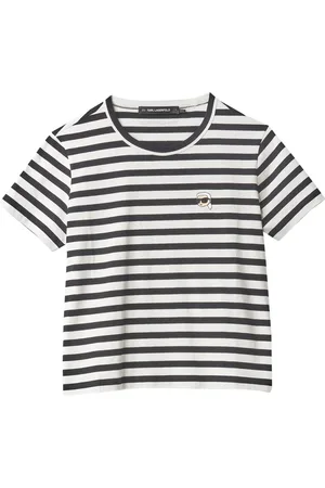 Karl Lagerfeld Tops, Dames, Veelkleurig, S, Katoen, Ikon Gestreepte Boxy T-shirt