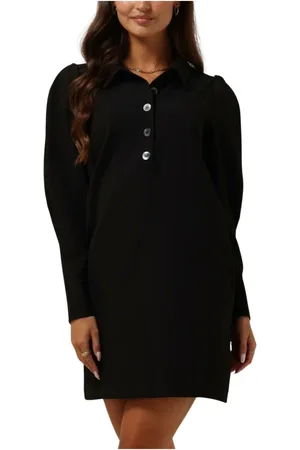 Ruby Tuesday Kleedjes, Dames, Zwart, S, Dames Jurken Rozzyn Collar Dress With Placket And Sleeve Detail