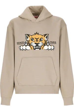 Kenzo Sweatshirts & Hoodies, Heren, Bruin, M, Katoen, Katoenen Hoodie met Happy Tiger Borduurwerk