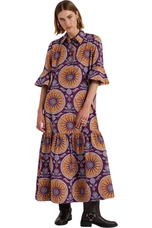 La DoubleJ Kleedjes, Dames, Veelkleurig, XS, Katoen, Moonlight Frilled Dress