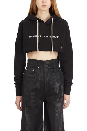 Rick Owens Sweatshirts & Hoodies, Dames, Zwart, S, Zwarte Parel Cropped Hoodie