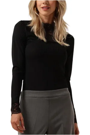 Y.A.S Tops, Dames, Zwart, XS, Zwarte kanten longsleeve top