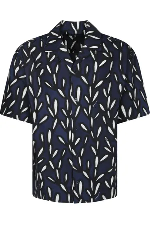 Jacquemus Overhemden, Heren, Blauw, XL, Katoen, Blauw Grafisch Print Kortemouw Overhemd