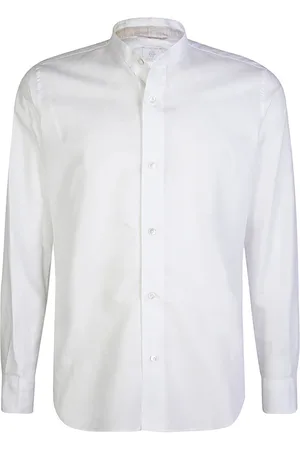 ELEVENTY Overhemden, Heren, Wit, M, Katoen, Shirt met Mandarijnkraag