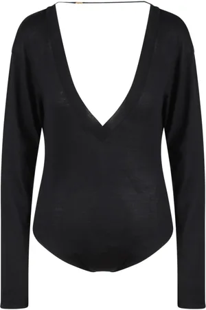 Saint Laurent Tops, Dames, Zwart, M, Kasjmier, Kasjmier Zijde Mix Diepe V-Hals Body