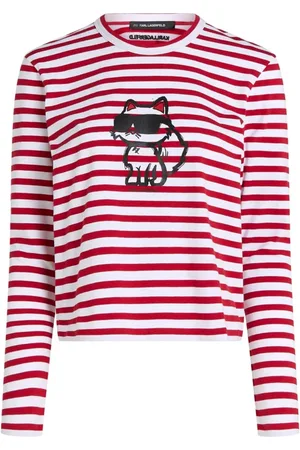 Karl Lagerfeld Tops, Dames, Veelkleurig, L, Katoen, Ikon Stripe T-Shirt MET Lange Mouwen