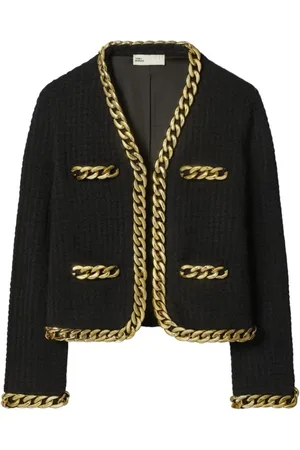Tory Burch Truien, Dames, Zwart, M, Wol, Kendra Chain Cardigan