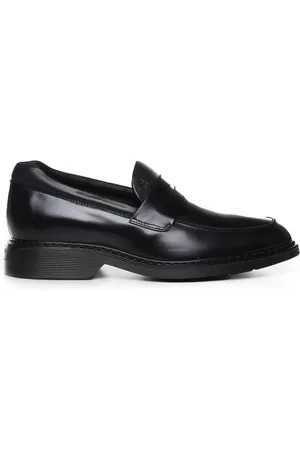 Hogan Schoenen, Heren, Zwart, 41 EU, Zwarte Leren Platte Schoenen met Geheugenschuim