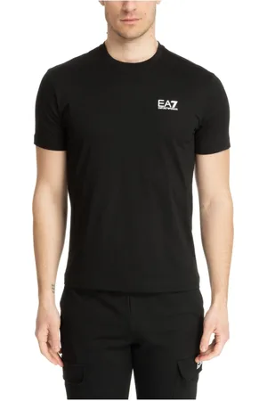 EA7 Tops, Heren, Zwart, L, Katoen, Kern Logo T-shirt Effen Patroon