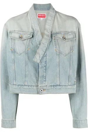 Kenzo Jassen, Dames, Blauw, M, Denim, Cropped denim jack met faded effect