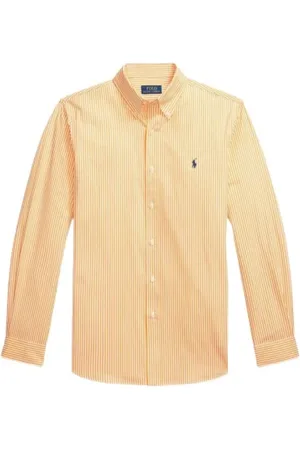 Ralph Lauren Overhemden, Heren, Oranje, L, Katoen, Gestreept katoenen poplin overhemd